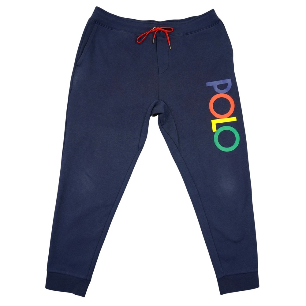 Polo Ralph Lauren Joggers Mens XL Blue Multi Color Logo Fleece Sweatpants